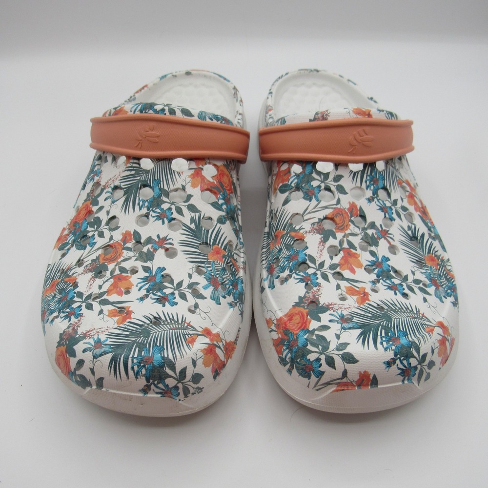 Joybees Everyday Clogs Women Size 10 White Floral Tropical Slip On‎ Shoes